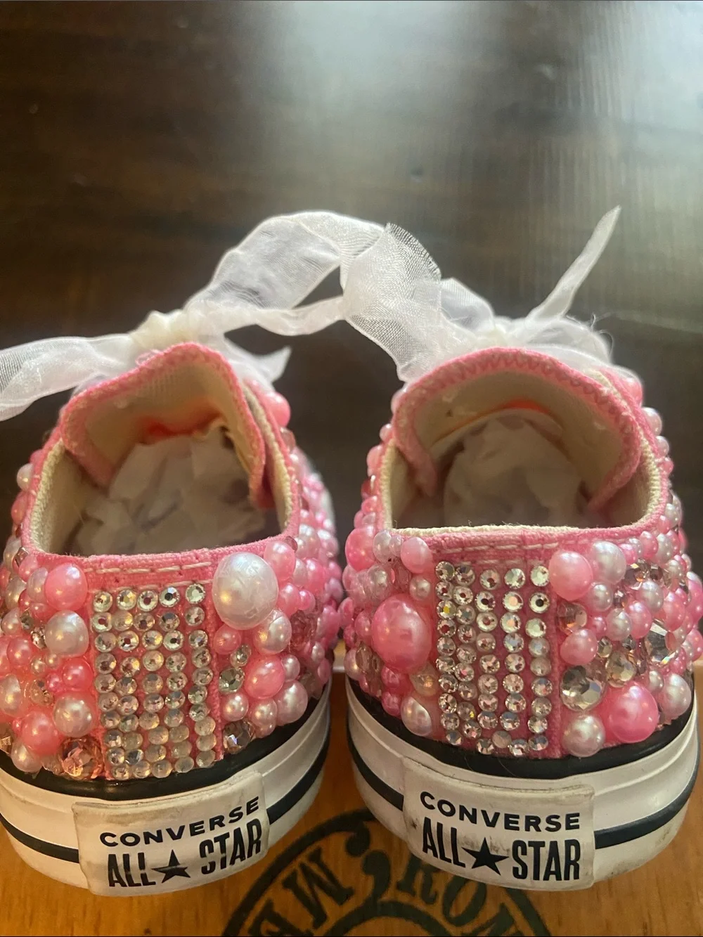 Custom-decorated pink Converse All Star toddler shoes size 6